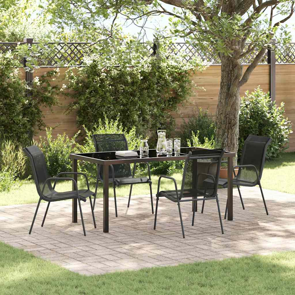 Garden Dining Set 5 pcs Black Powder-Coated Steel