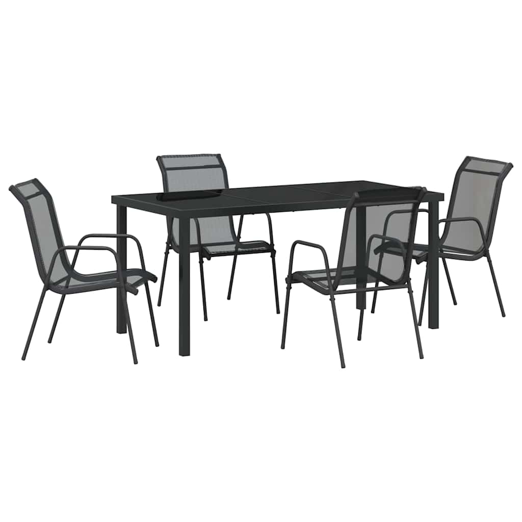 Garden Dining Set 5 pcs Black Powder-Coated Steel