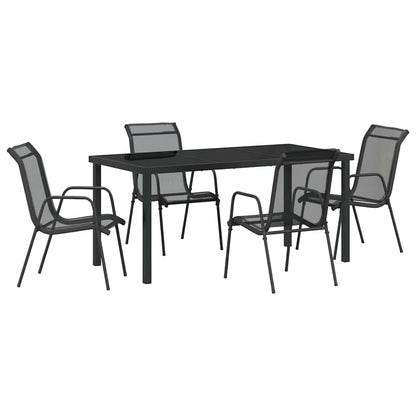 Garden Dining Set 5 pcs Black Powder-Coated Steel
