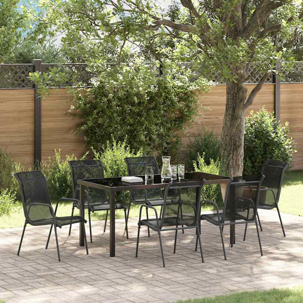 Garden Dining Set 7 pcs Black Powder-Coated Steel