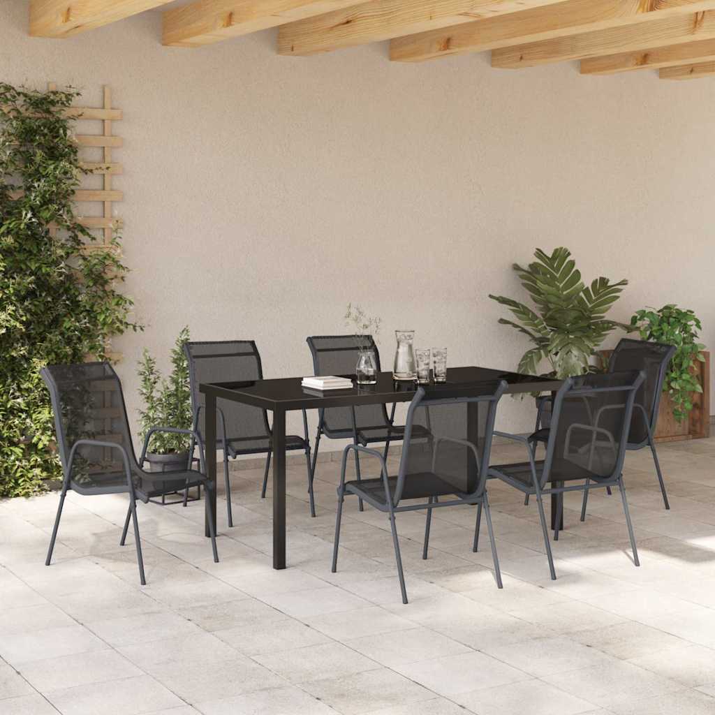 Garden Dining Set 7 pcs Black Powder-Coated Steel