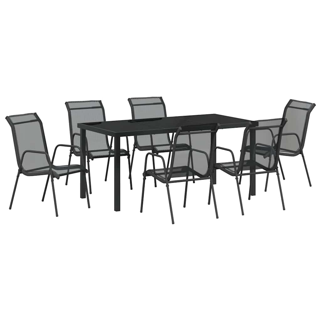 Garden Dining Set 7 pcs Black Powder-Coated Steel