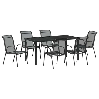 Garden Dining Set 7 pcs Black Powder-Coated Steel