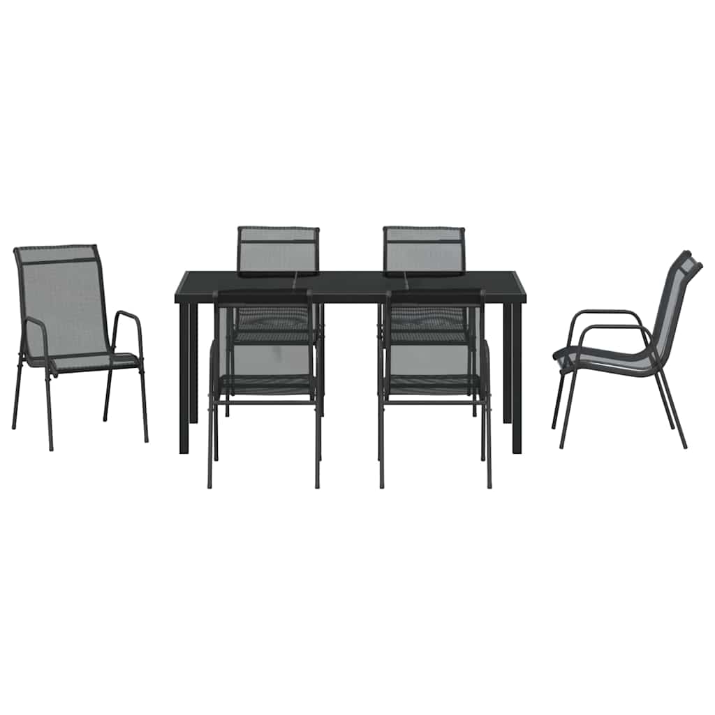 Garden Dining Set 7 pcs Black Powder-Coated Steel