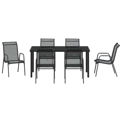Garden Dining Set 7 pcs Black Powder-Coated Steel