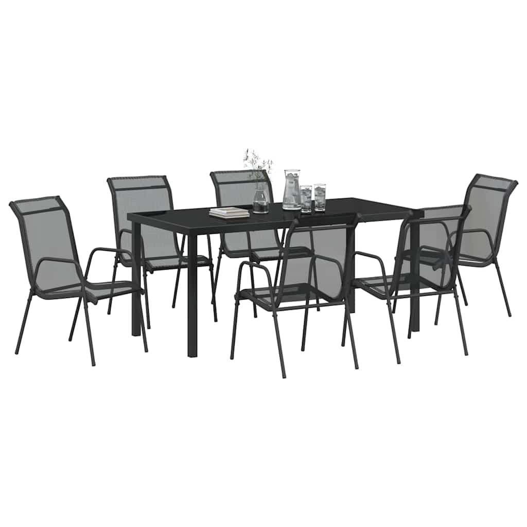 Garden Dining Set 7 pcs Black Powder-Coated Steel