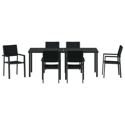Garden Dining Set 7 pcs Black Powder-Coated Steel