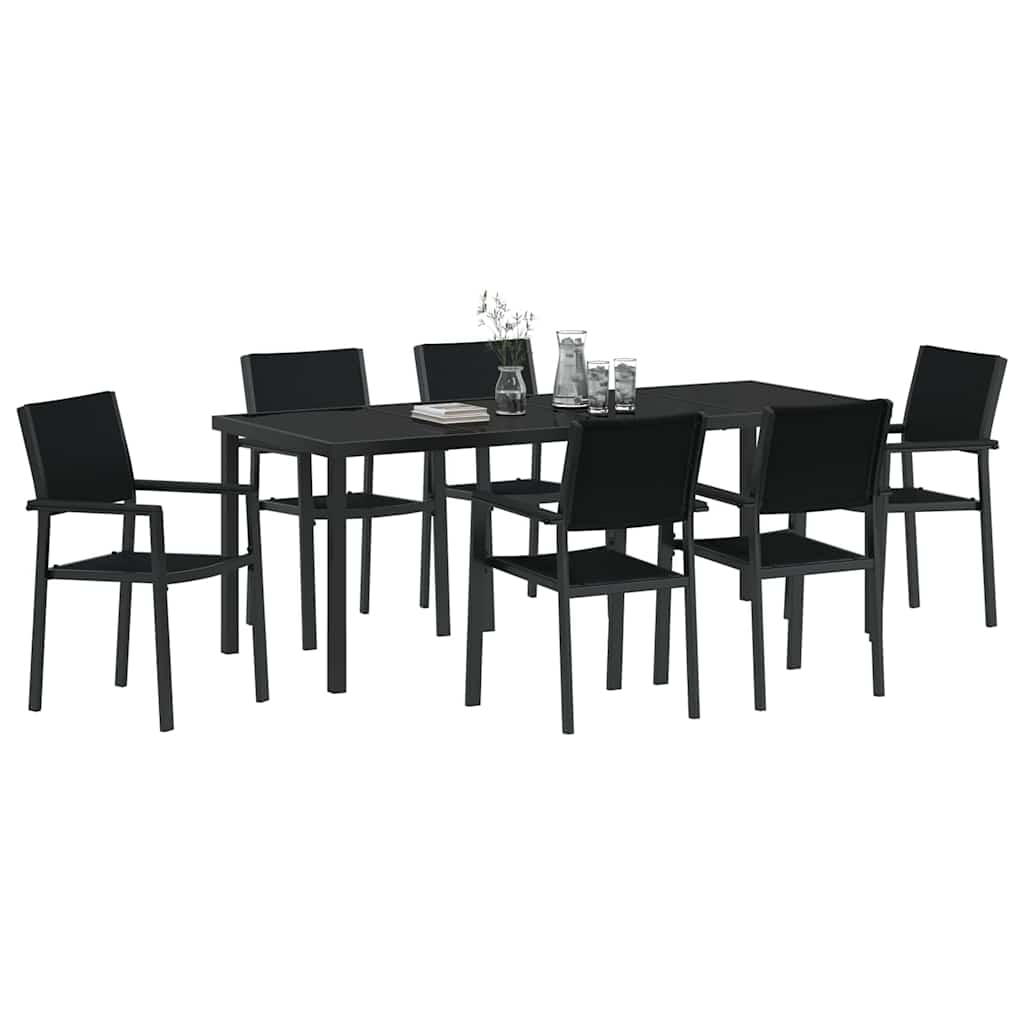 Garden Dining Set 7 pcs Black Powder-Coated Steel
