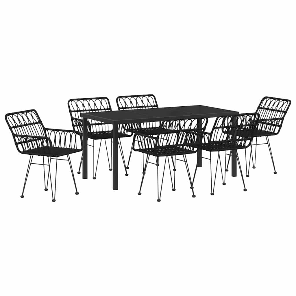 Garden Dining Set 7 pcs Black Powder-Coated Steel