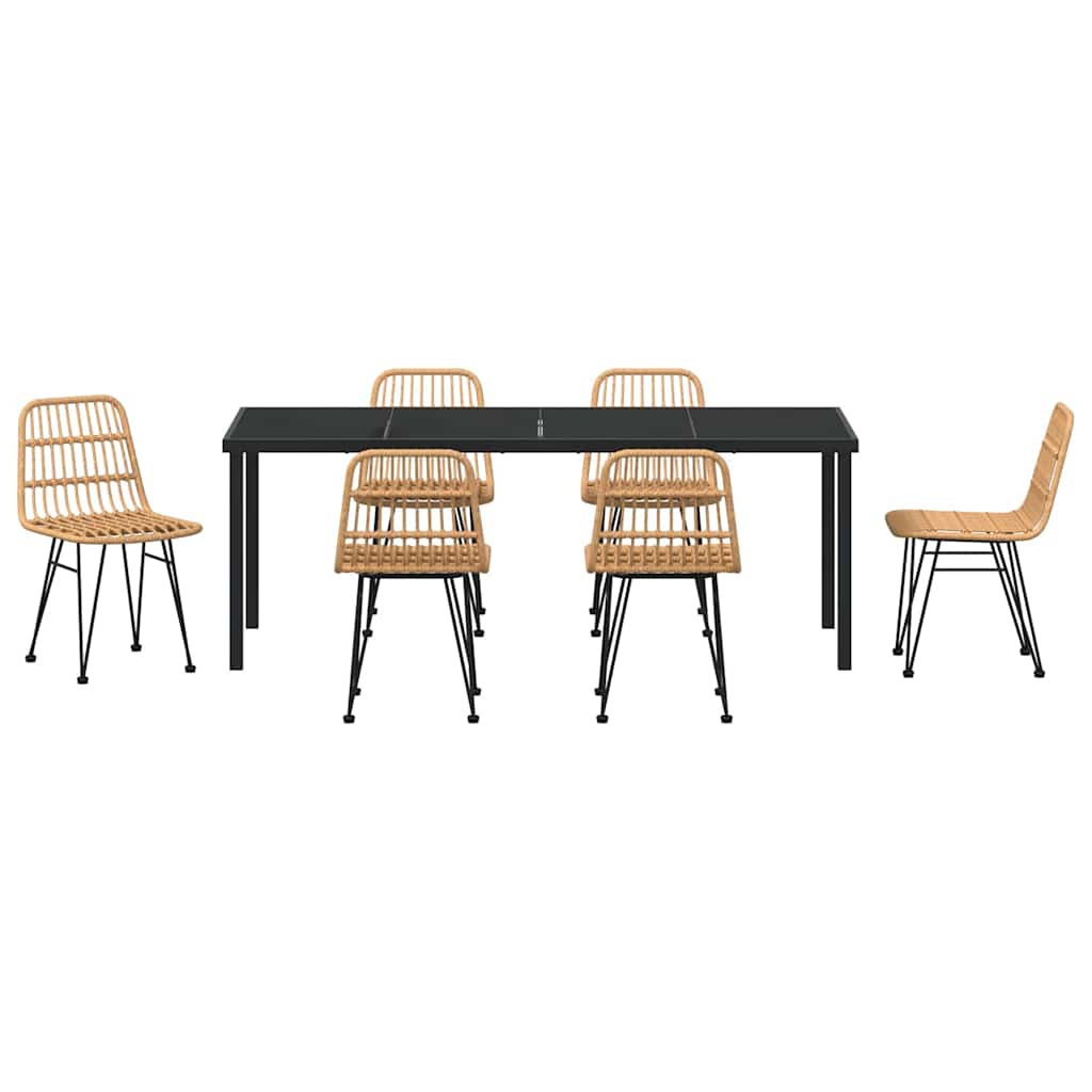 Garden Dining Set 7 pcs Brown Powder-Coated Steel