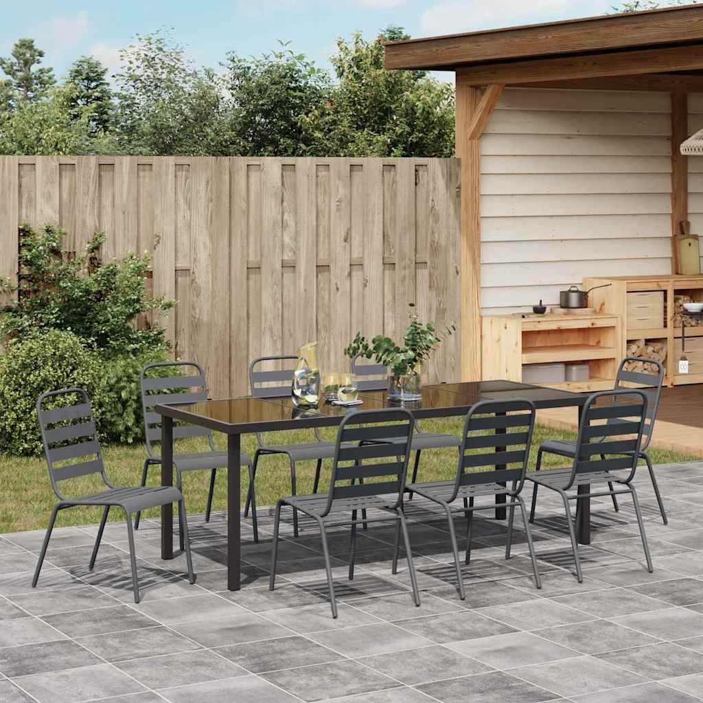Garden Dining Set 9 pcs Anthracite Powder-Coated Steel