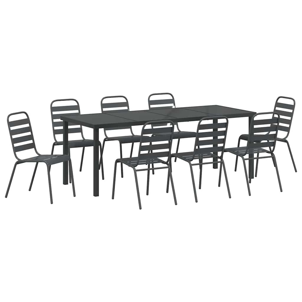 Garden Dining Set 9 pcs Anthracite Powder-Coated Steel