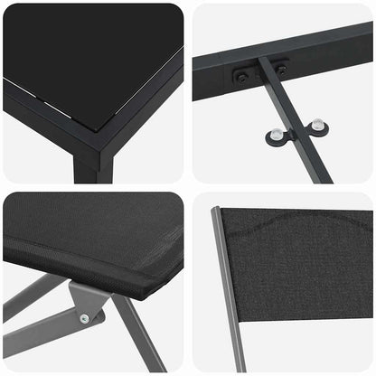 Garden Dining Set Folding 3 pcs Black Powder-Coated Steel