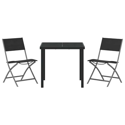 Garden Dining Set Folding 3 pcs Black Powder-Coated Steel