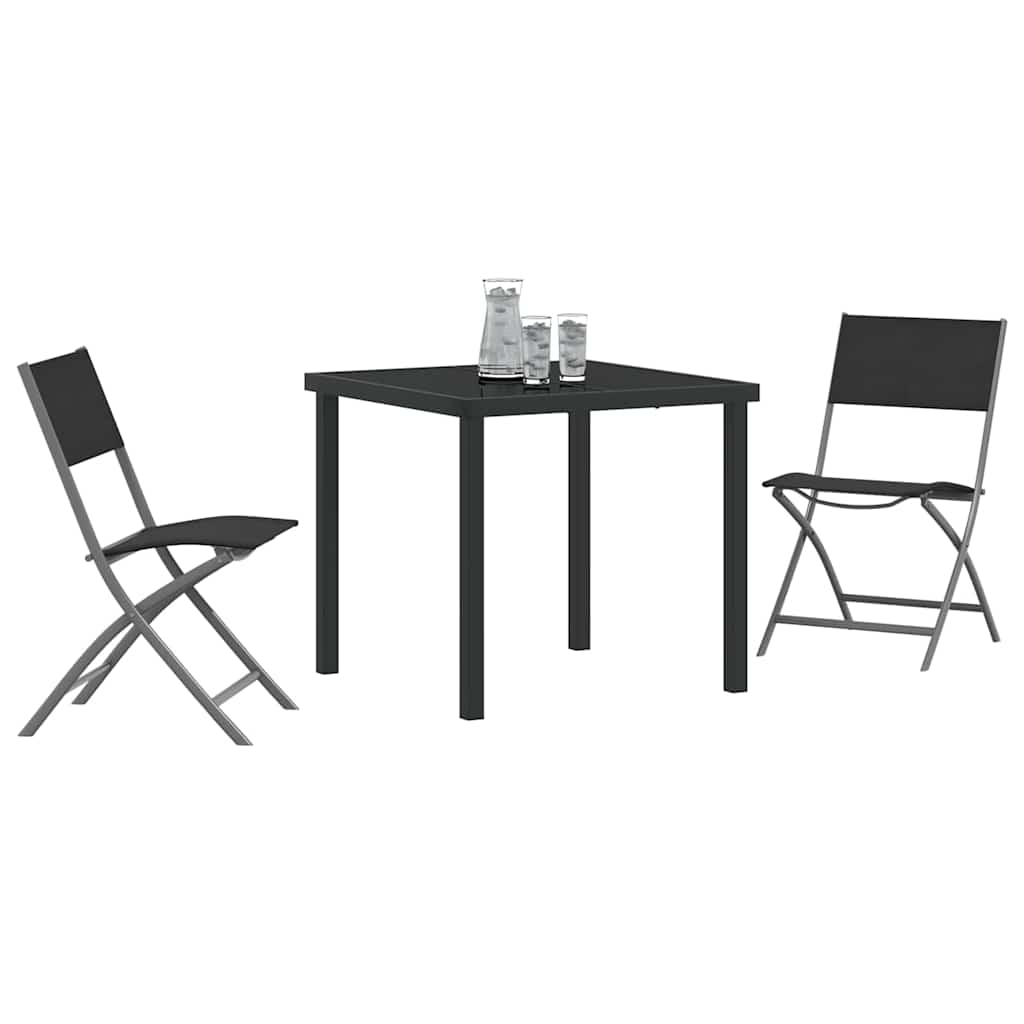 Garden Dining Set Folding 3 pcs Black Powder-Coated Steel