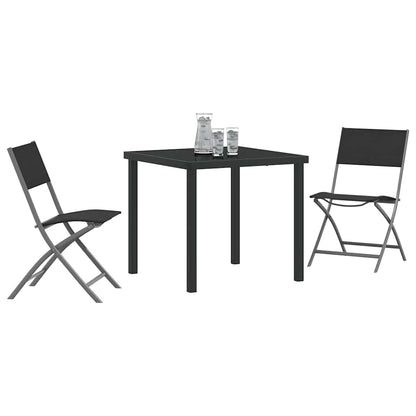 Garden Dining Set Folding 3 pcs Black Powder-Coated Steel