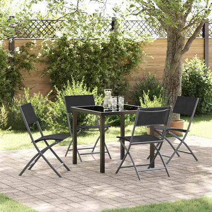 Garden Dining Set Folding 5 pcs Black Powder-Coated Steel