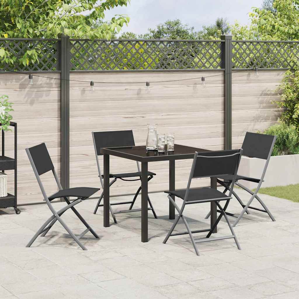 Garden Dining Set Folding 5 pcs Black Powder-Coated Steel