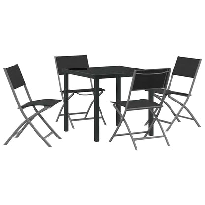 Garden Dining Set Folding 5 pcs Black Powder-Coated Steel