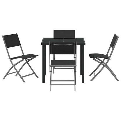 Garden Dining Set Folding 5 pcs Black Powder-Coated Steel