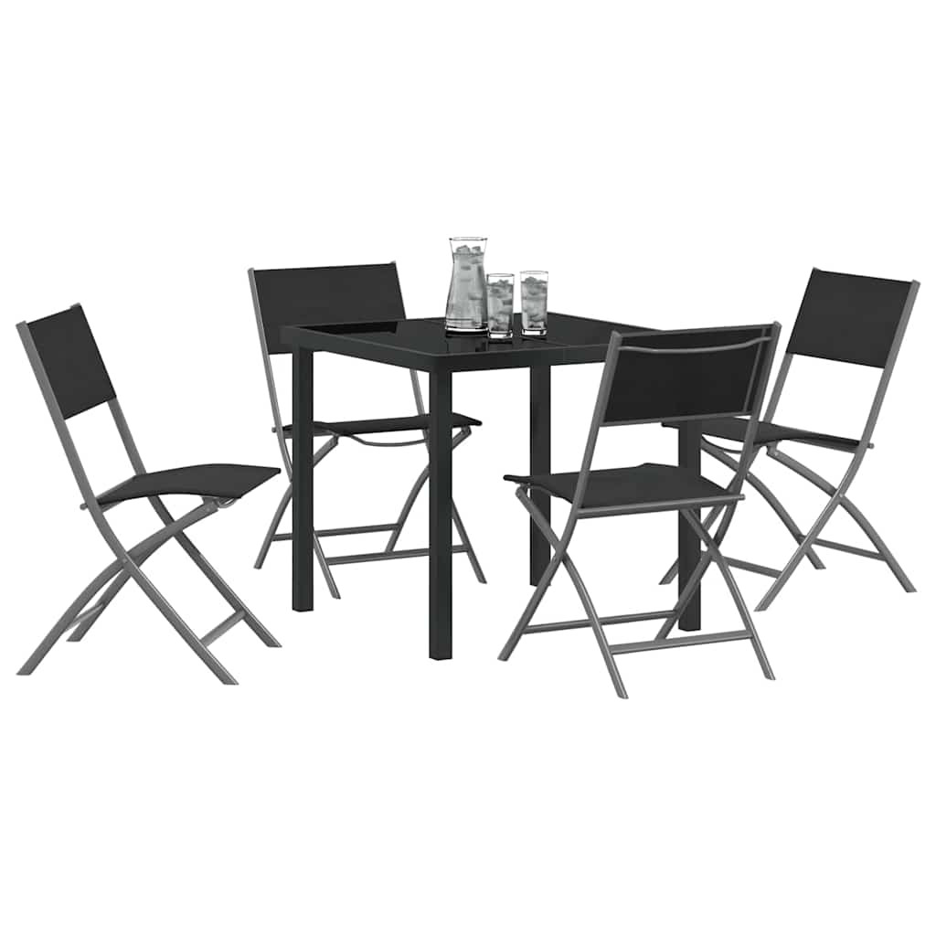 Garden Dining Set Folding 5 pcs Black Powder-Coated Steel