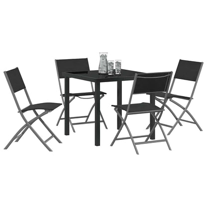 Garden Dining Set Folding 5 pcs Black Powder-Coated Steel