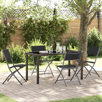 Garden Dining Set Folding 5 pcs Black Powder-Coated Steel