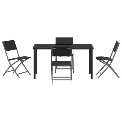 Garden Dining Set Folding 5 pcs Black Powder-Coated Steel