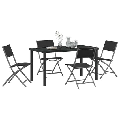 Garden Dining Set Folding 5 pcs Black Powder-Coated Steel