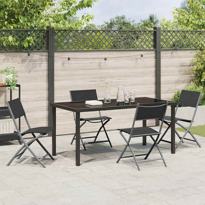 Garden Dining Set Folding 5 pcs Black Powder-Coated Steel