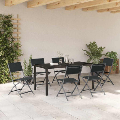 Garden Dining Set Folding 7 pcs Black Powder-Coated Steel