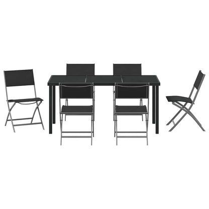 Garden Dining Set Folding 7 pcs Black Powder-Coated Steel