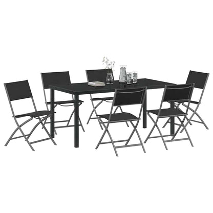 Garden Dining Set Folding 7 pcs Black Powder-Coated Steel