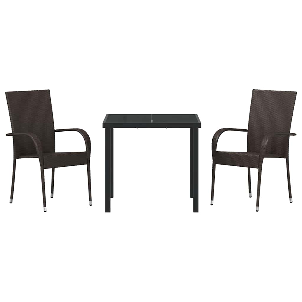 Garden Dining Set 3 pcs Brown Powder-Coated Steel