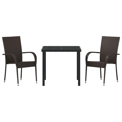 Garden Dining Set 3 pcs Brown Powder-Coated Steel