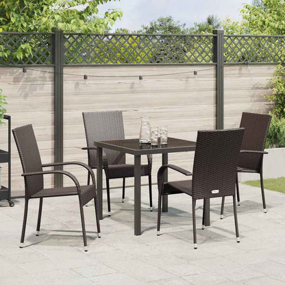 Garden Dining Set 5 pcs Brown Powder-Coated Steel