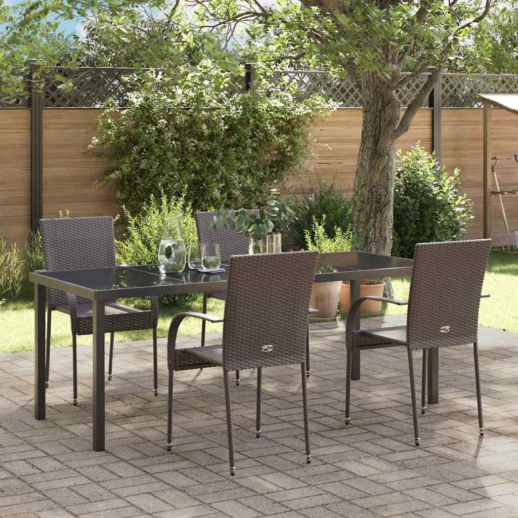 Garden Dining Set 5 pcs Brown Powder-Coated Steel