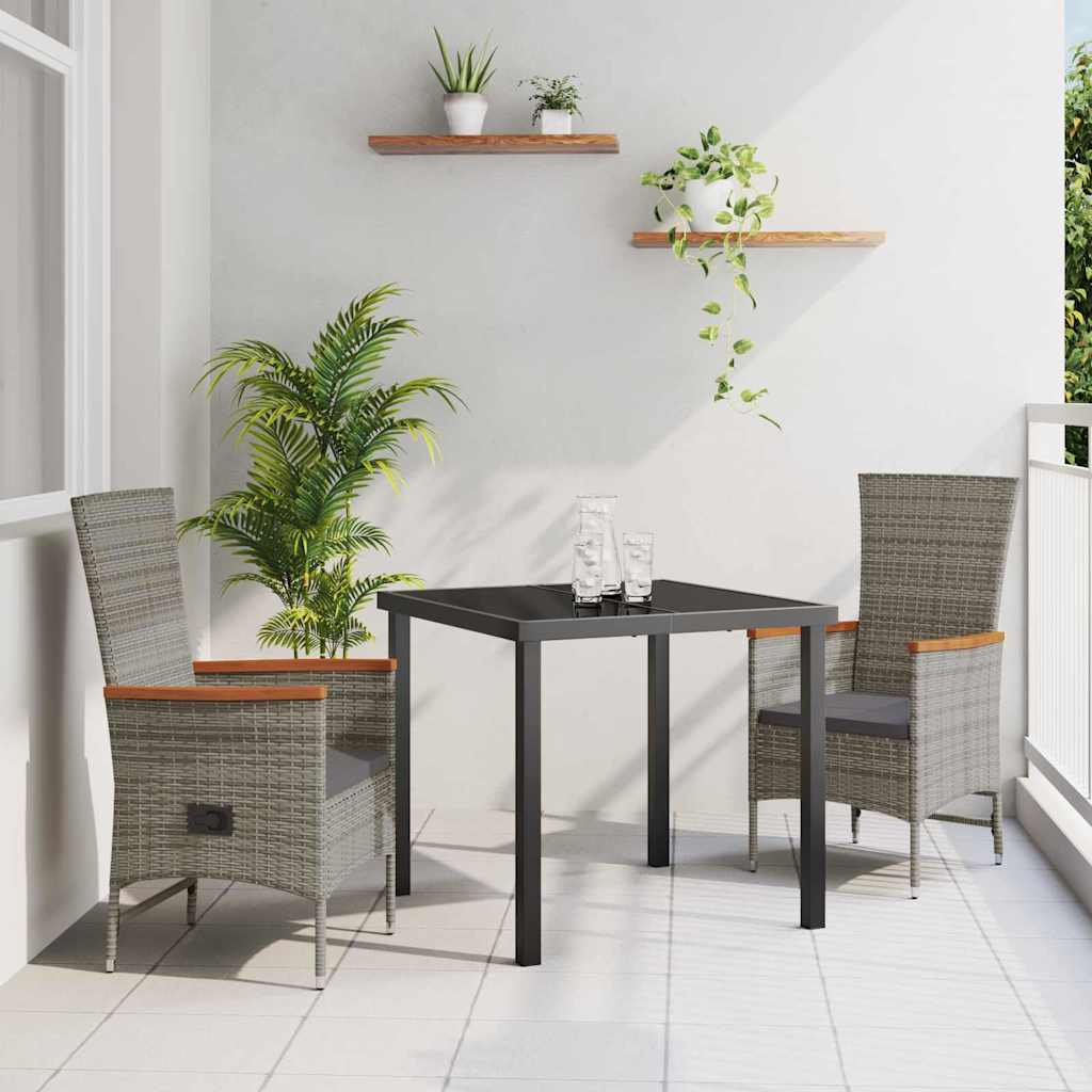 Garden Dining Set with Cushion 3 pcs Grey Poly Rattan