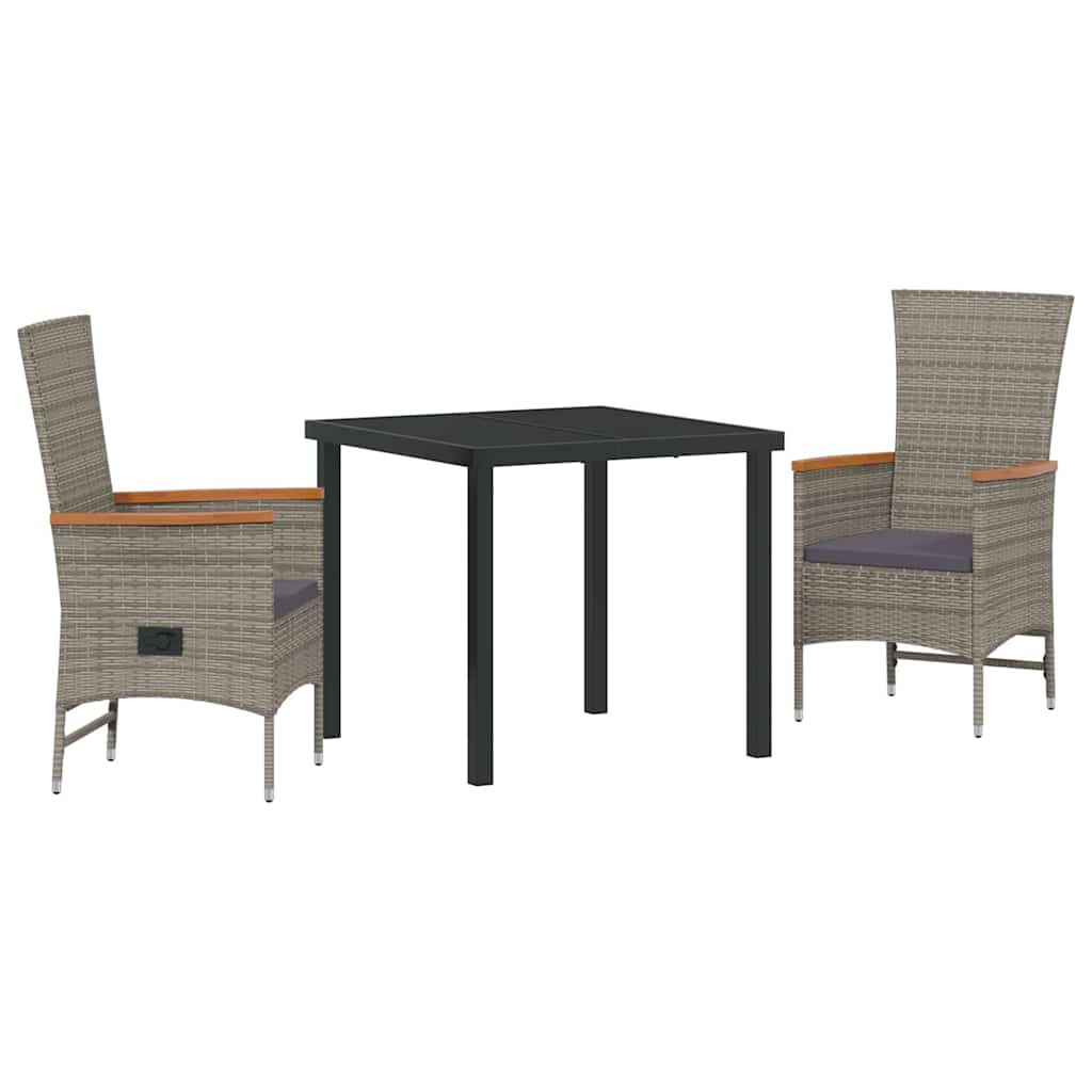 Garden Dining Set with Cushion 3 pcs Grey Poly Rattan