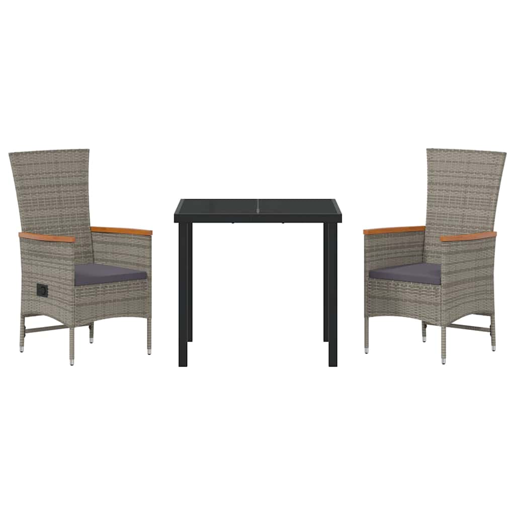 Garden Dining Set with Cushion 3 pcs Grey Poly Rattan