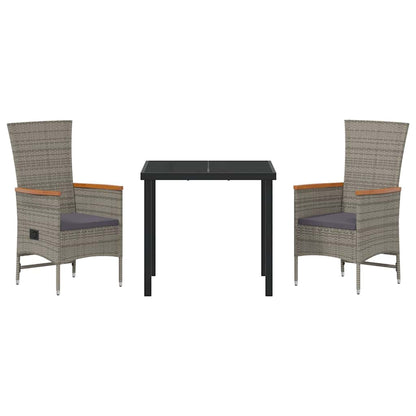 Garden Dining Set with Cushion 3 pcs Grey Poly Rattan