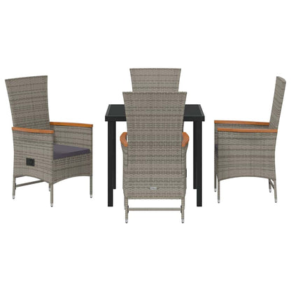 Garden Dining Set with Cushion 5 pcs Grey Poly Rattan