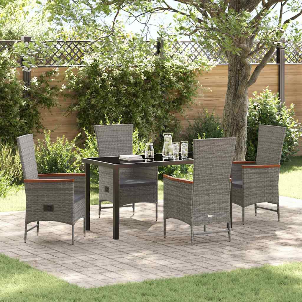 Garden Dining Set with Cushion 5 pcs Grey Poly Rattan