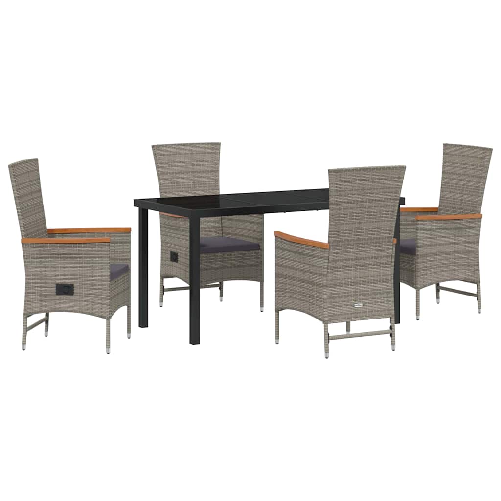 Garden Dining Set with Cushion 5 pcs Grey Poly Rattan