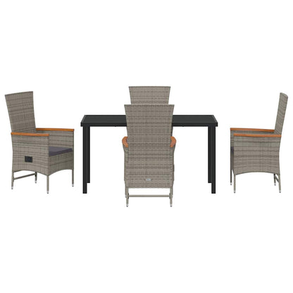 Garden Dining Set with Cushion 5 pcs Grey Poly Rattan