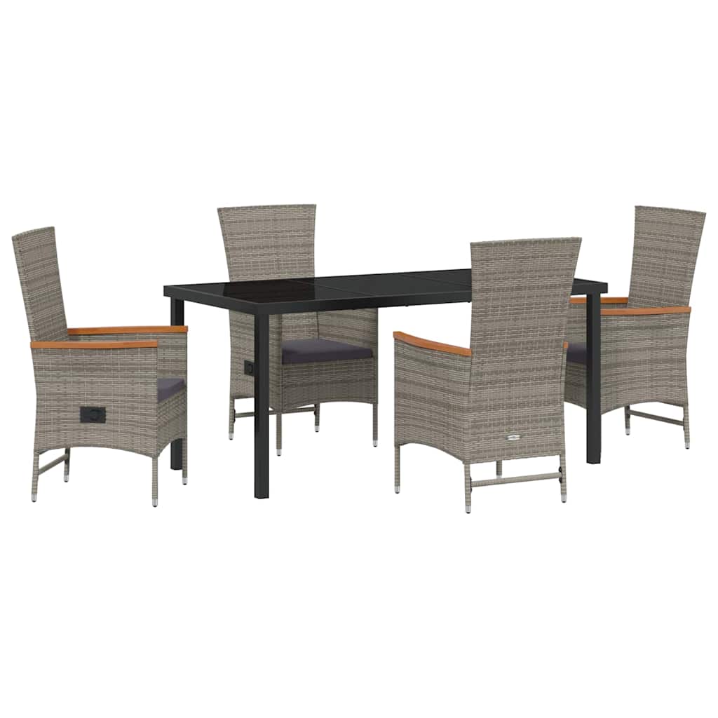Garden Dining Set with Cushion 5 pcs Grey Poly Rattan