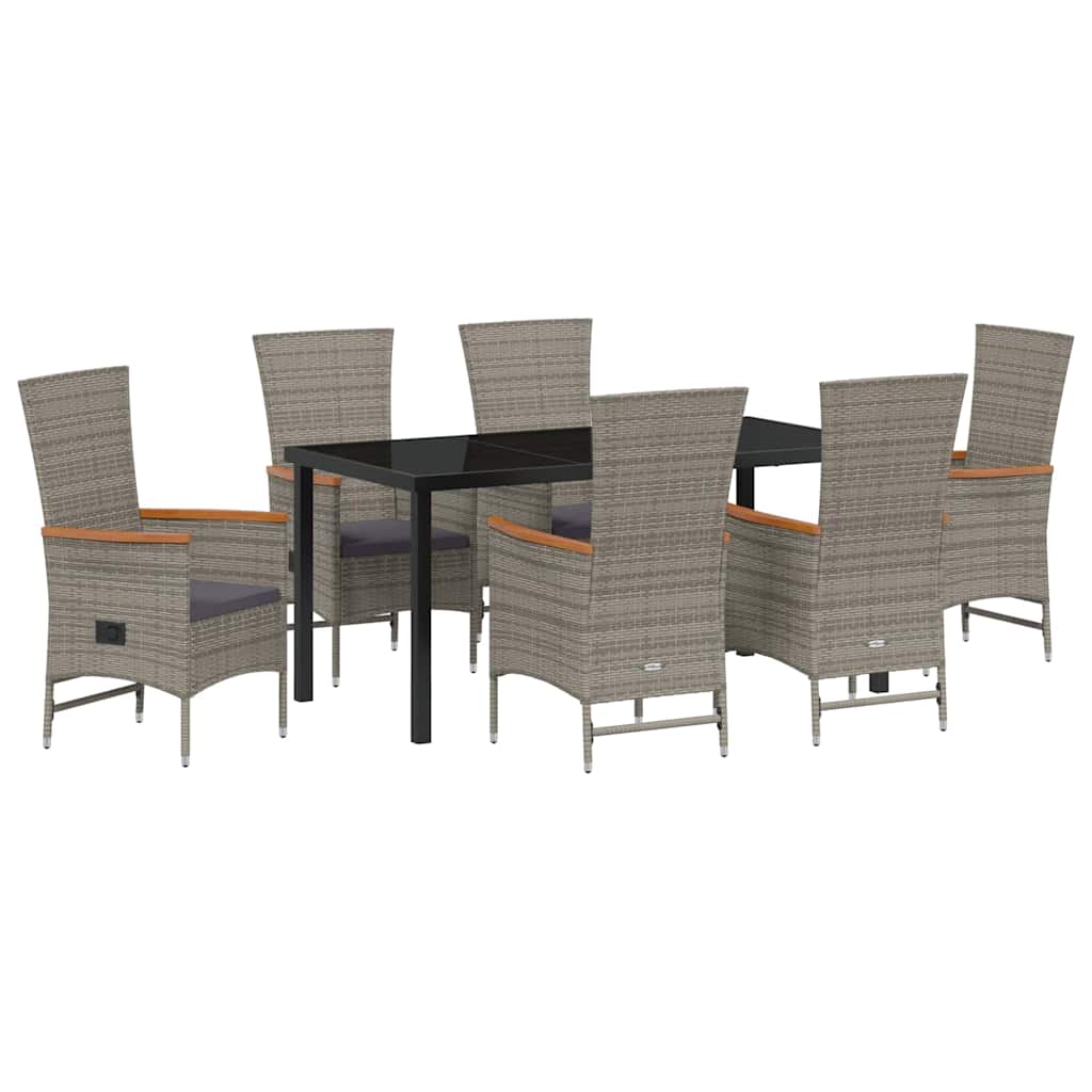 Garden Dining Set with Cushion 7 pcs Grey Poly Rattan