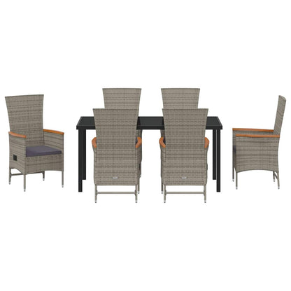 Garden Dining Set with Cushion 7 pcs Grey Poly Rattan