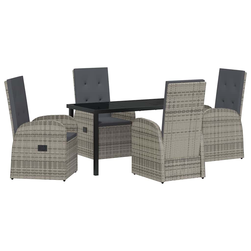 Garden Dining Set with Cushion 5 pcs Grey Poly Rattan