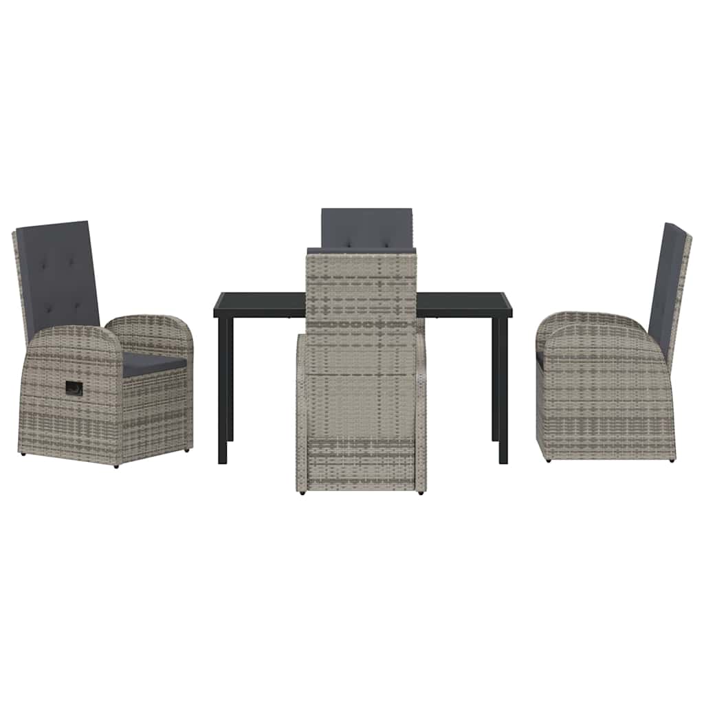 Garden Dining Set with Cushion 5 pcs Grey Poly Rattan